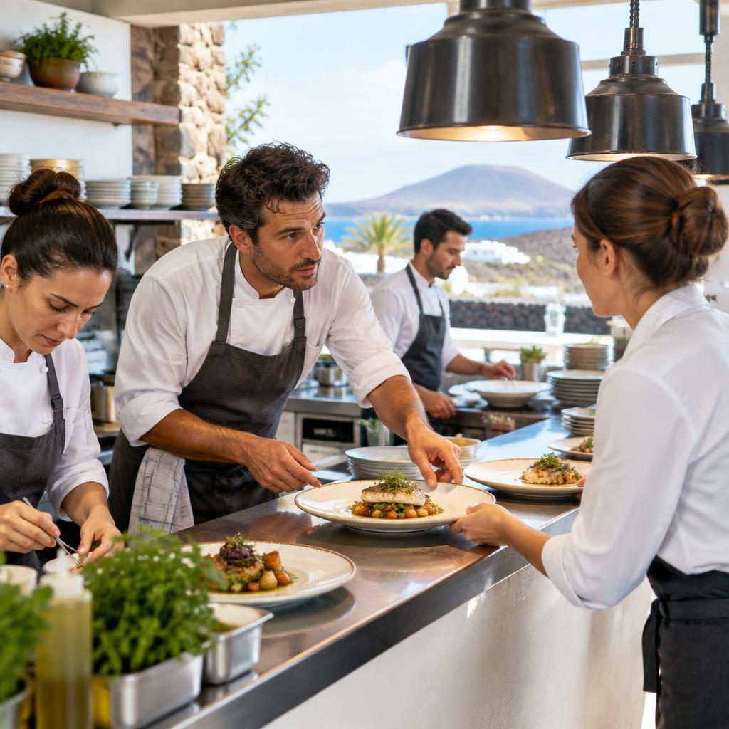 Equipo de hostelería coordinándose en un restaurante